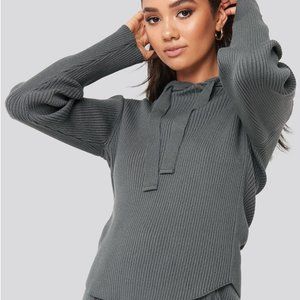 ✨XLE the Label, Dark Grey Gray Greg Rib Knitted Hoodie Size Small (S) Ribbed ✨